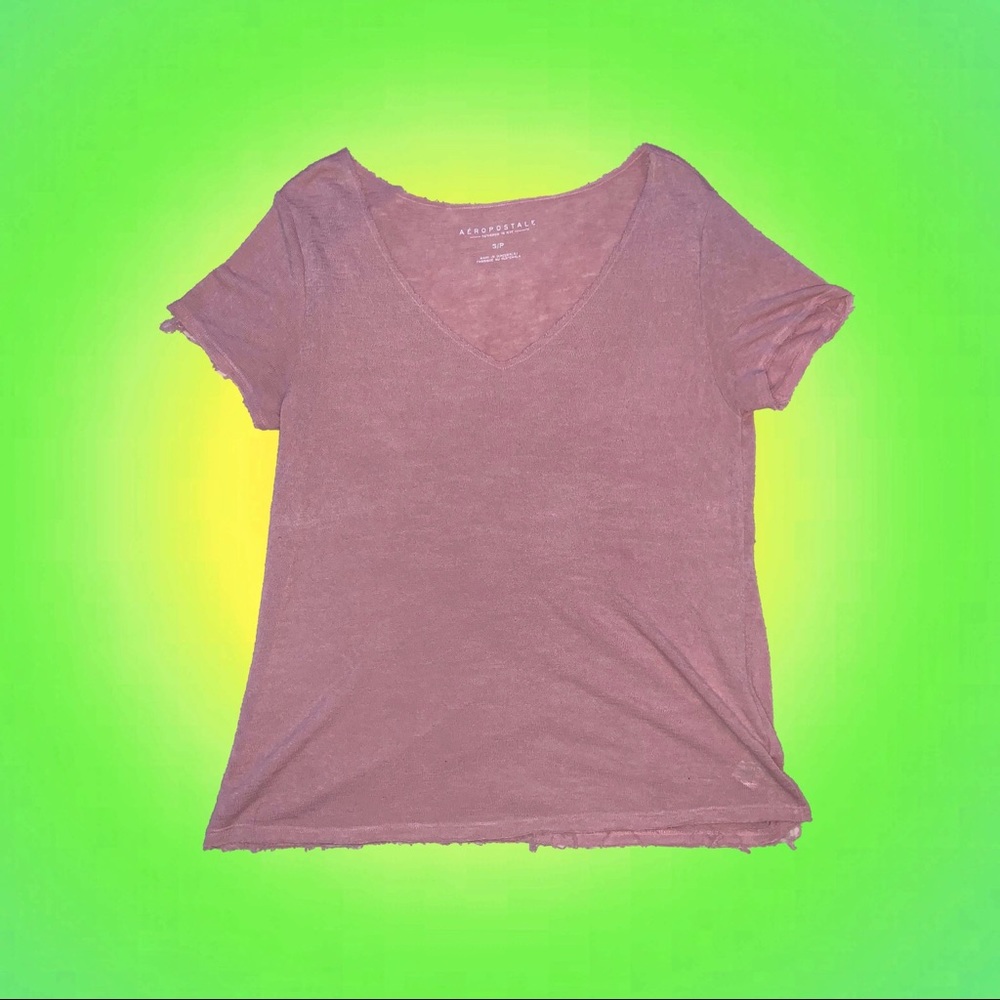 American Eagle Pink Tee With Distressed Edges